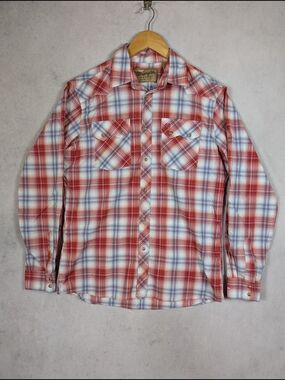 Wrangler Retro Western Pearl Snap Plaid Shirt Youth Boys Size 2XL 18-20 Red Blue